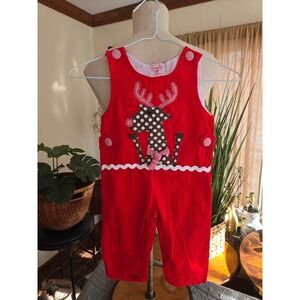 MUD PIE - Baby Red Corduroy Reindeer Overalls Christmas Holiday Size 12-18 Month